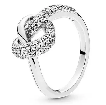 925 Sterling Silver moda Inel Înnodate Inima Simbol Al Iubirii de Cristal Inel Pentru Femei Petrecere de Nunta, Cadou de Bijuterii Fine 1