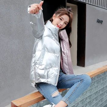 Leiouna Stand Guler Casual Luminoase Jos Bumbac pentru Femei Scurte Vrac Iarna Bumbac Fierbinte de Vânzare Sacou coreean Liber Padded Parka Coat 1