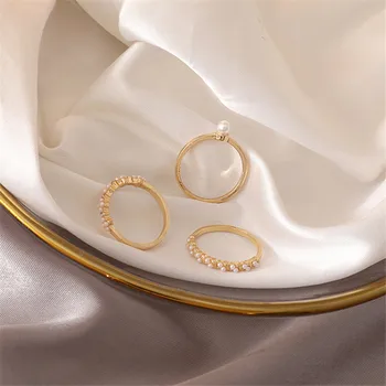 Pearl Inel pentru Femei de Moda de Craciun Cadou de Petrecere Geometrice Rotunde Inele de Aur Set de Bijuterii 1