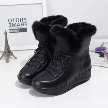 Stil Casual pentru femei de iarnă pantofi platforma Negru de pluș femmes bottes Confort țesături sintetice doamnelor zăpadă cizme glezna Plus dimensiune 1