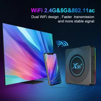 Android TV Box 11.0, 4GB RAM 32GB ROM RK3318 Quad Core 64bit Android Box  Soporta 2.4G+5G Dual WiFi Bluetooth 4.0 USB 3.0 Ultra 3D 4K Smart TV Box