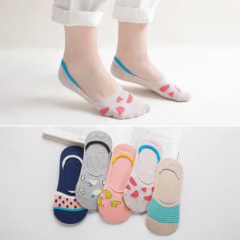 Noi 5Pairs Doamnelor de Imprimare cu Dungi pentru Femei Invizibil Footsies Pantofi Linie Antrenor Barca Șosete Harajuku Kawaii Sosete Femei 36-41 1