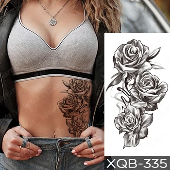Floare Înflorit rezistent la apa Temporar tatooo Autocolant Bujor, Orhidee, Lily Rose Beauty Brațul tatuaj Body Art tatuaj Fals Negru pentru Femei 2