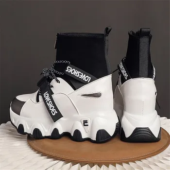 DORATASIA Nou Brand pentru femei Cizme pentru Femei Înălțime Creșterea Dantela-Up Solid de Înaltă Pene Toc Glezna Cizme Platforma Casual Femei Pantofi de Sport 2