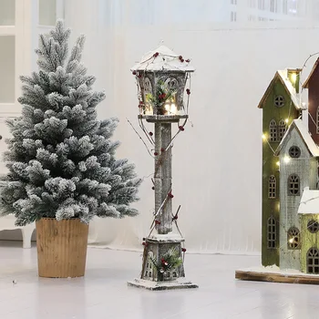 Crăciun din lemn retro simulare stil Nordic far luminos decor mall familie decorare casa din lemn de lumină de stradă 2