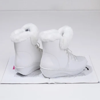 Stil Casual pentru femei de iarnă pantofi platforma Negru de pluș femmes bottes Confort țesături sintetice doamnelor zăpadă cizme glezna Plus dimensiune 2
