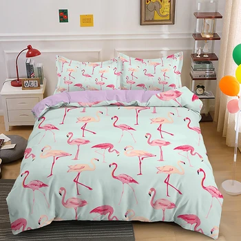 Stil Nordic Flamingo Set De Lenjerie De Pat Fata De Plapuma Capac Plapuma Fata De Perna King Queen-Size Model Animal Home Textile Lenjerii De Pat 2