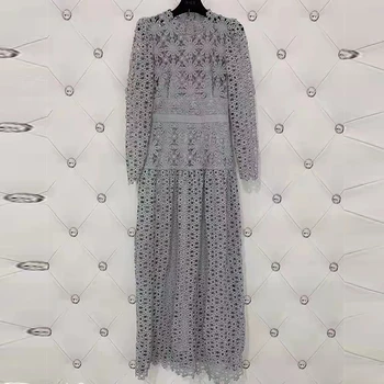 Designer de moda 2022 Primăvară Rochie Lunga Femei solubil în Apă dantelă florale Pistei Noi de Înaltă Calitate, Gri, Rochii de Petrecere 2